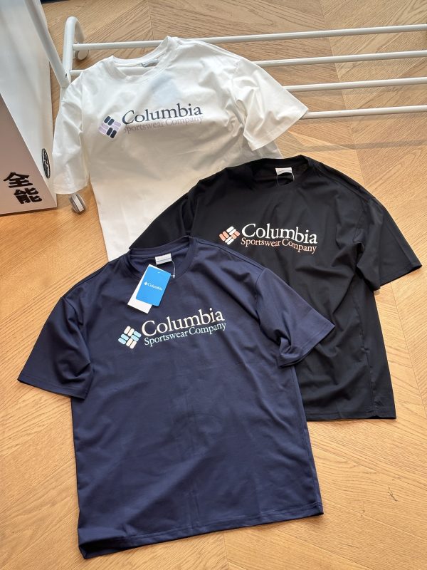 Premium Quality Columbia Short Sleeves Black Silk Logo Style