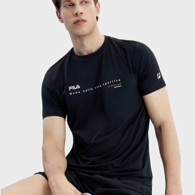 Premium Quality Fila Short Sleeves Black Cotton Casual Style