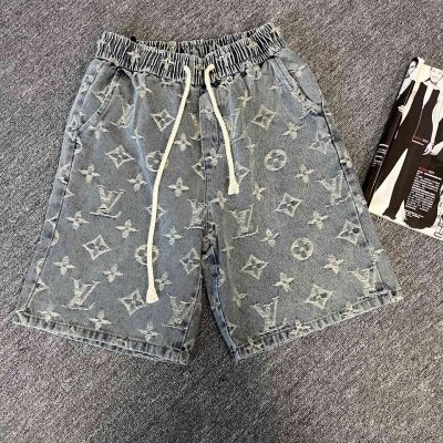 Premium Quality Louis Vuitton Shorts Gray Denim Logo Style