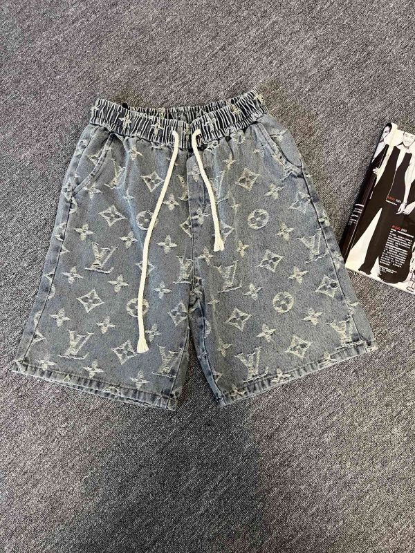 Premium Quality Louis Vuitton Shorts Gray Denim Logo Style