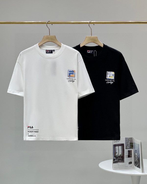 Luxury Fila Short Sleeves Black Cotton Logo Collection
