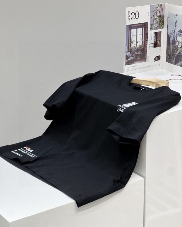 Best Selling Fila Short Sleeves Black Cotton Logo Luxury