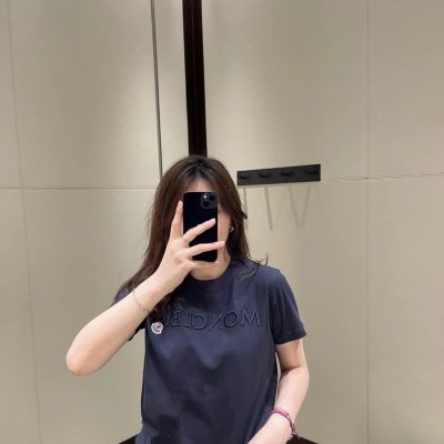 High Quality Moncler Short Sleeves Navy Cotton Embroidered Luxury