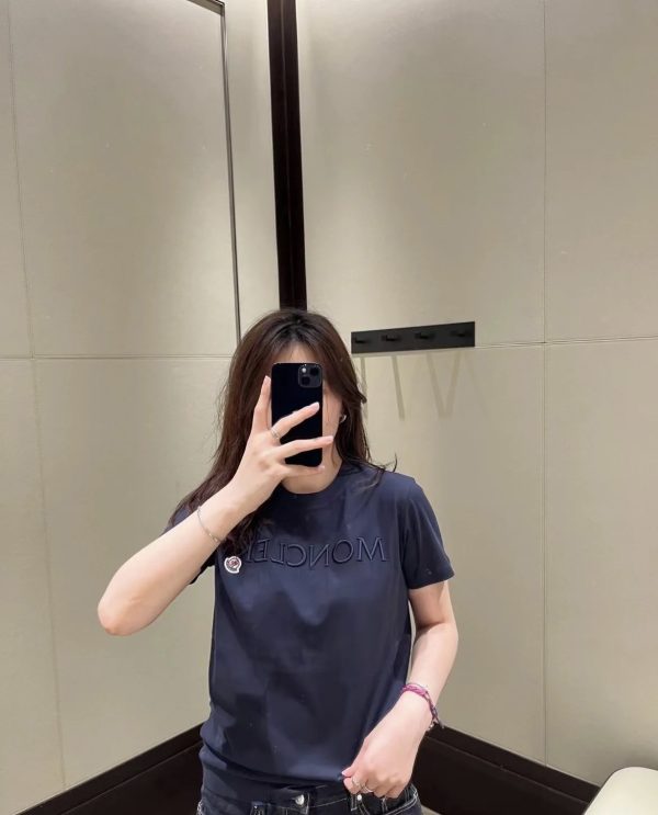 High Quality Moncler Short Sleeves Navy Cotton Embroidered Luxury