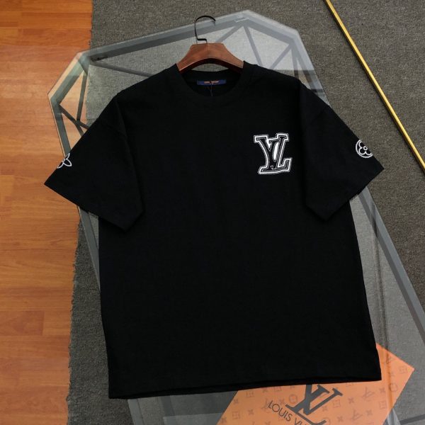 Premium Louis Vuitton Short Sleeves Black Cotton Embroidered Luxury