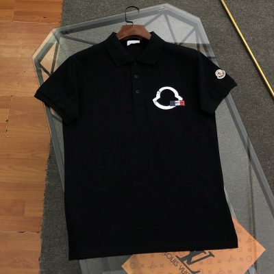Premium Quality Moncler Polo Shirt Black Cotton Embroidered Collection