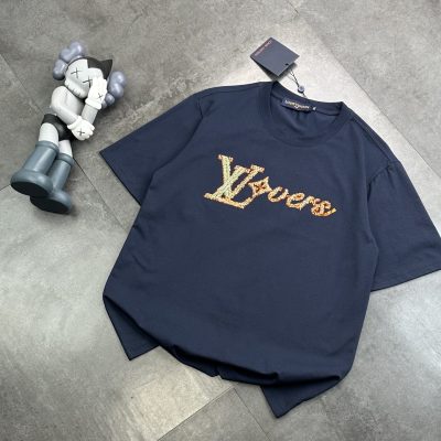 Premium Louis Vuitton Short Sleeves Black Cotton Embroidered Luxury