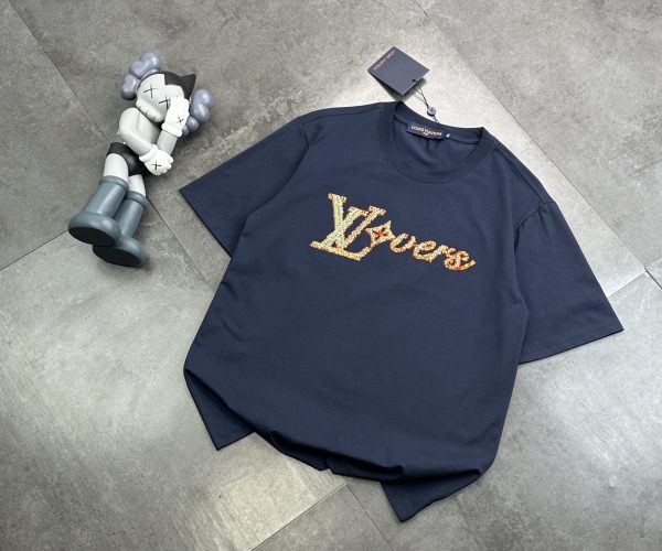 Premium Louis Vuitton Short Sleeves Black Cotton Embroidered Luxury