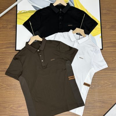 Luxury Zegna Short-Sleeved Black Cotton Patchwork Luxury