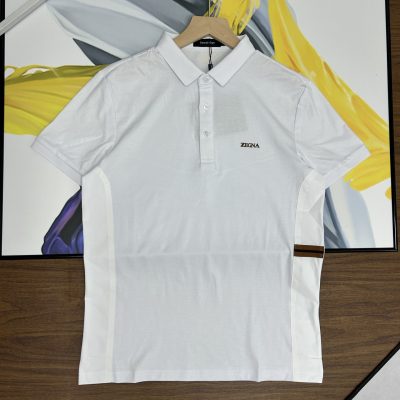 Premium Zegna Short-Sleeved Black Cotton Patchwork Style