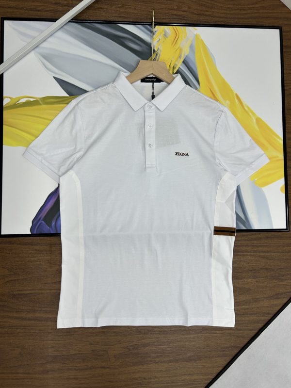 Premium Zegna Short-Sleeved Black Cotton Patchwork Style