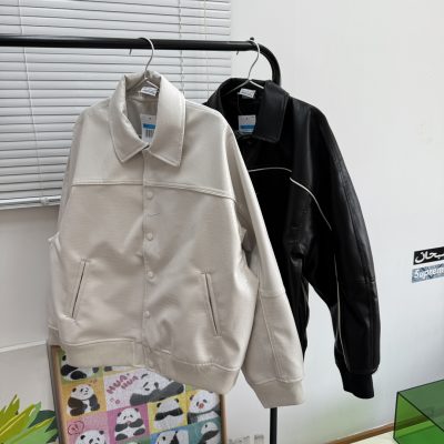 Luxury Nike Jacket Black Leather Logo Collection