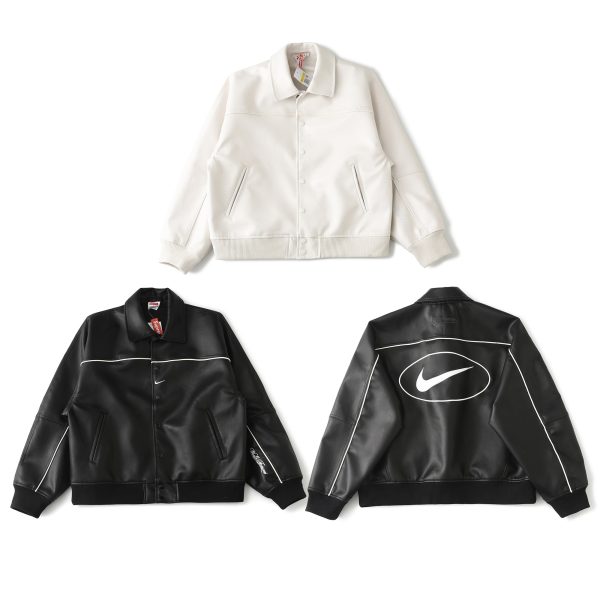 Luxury Nike Jacket Black Leather Logo Collection