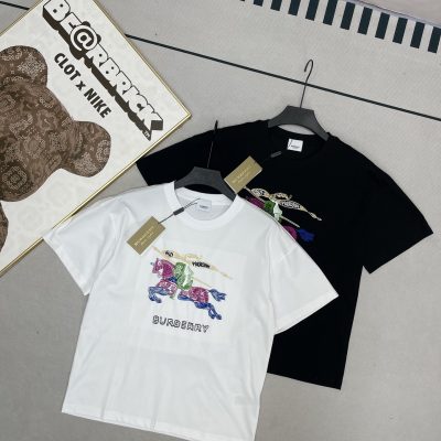 High Quality Burberry Short Sleeves White Cotton Embroidered Style