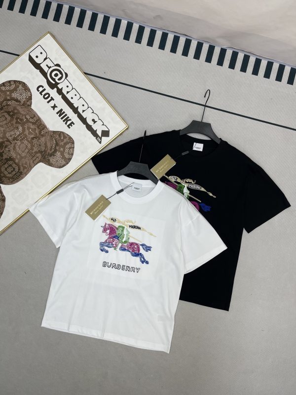 High Quality Burberry Short Sleeves White Cotton Embroidered Style