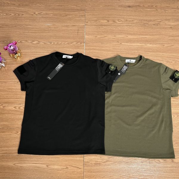 Luxury Stone Island Short Sleeves Black Cotton Classic Luxury