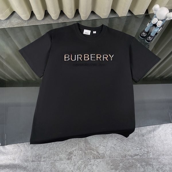 Premium Quality Burberry Short Sleeves Black Cotton Checkered Luxury