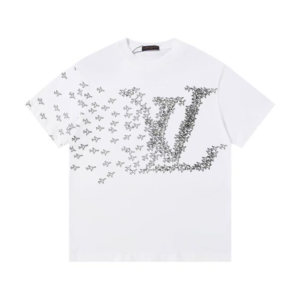 Luxury Louis Vuitton Short Sleeves Black Suede Print Luxury