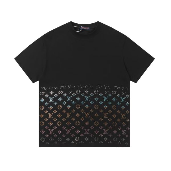 Premium Quality Louis Vuitton Short Sleeves Black Suede Rhinestone Luxury