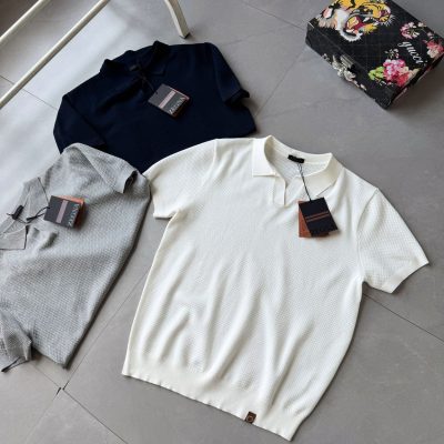 High Quality Zegna Short Sleeves Navy Cotton Style