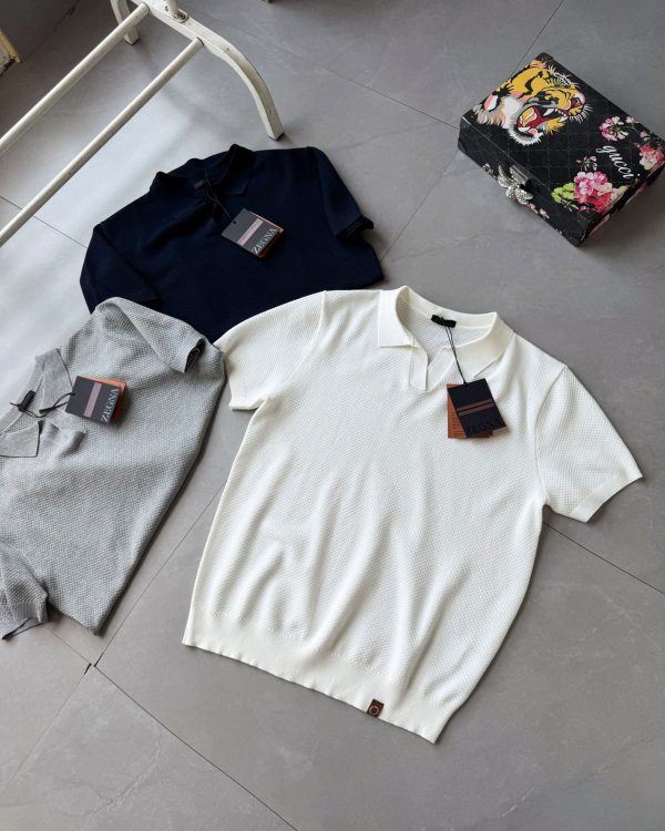 High Quality Zegna Short Sleeves Navy Cotton Style