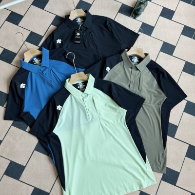 Premium Descente Polo Shirt Black Denim Patchwork Luxury