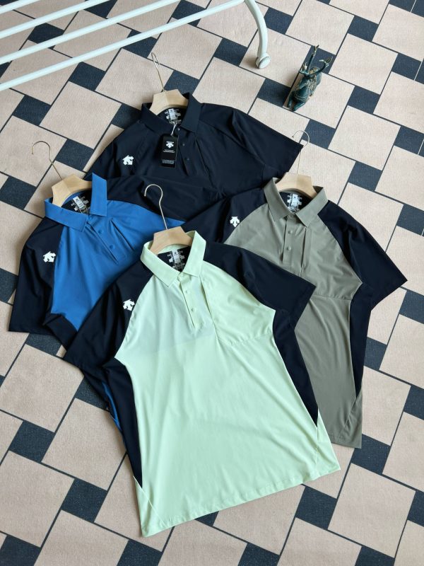 Premium Descente Polo Shirt Black Denim Patchwork Luxury