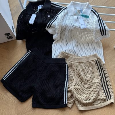 Premium Adidas Short-Sleeved Shirts Black Cotton Logo Collection
