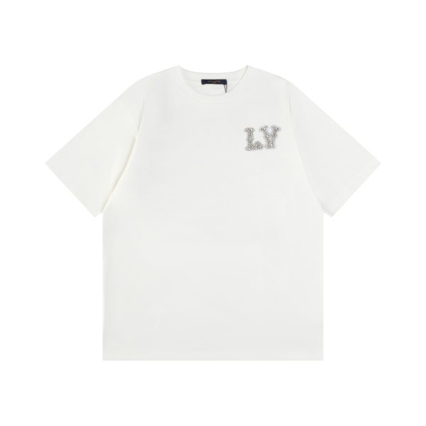 Luxury Louis Vuitton Short Sleeves Cotton Rhinestone Luxury