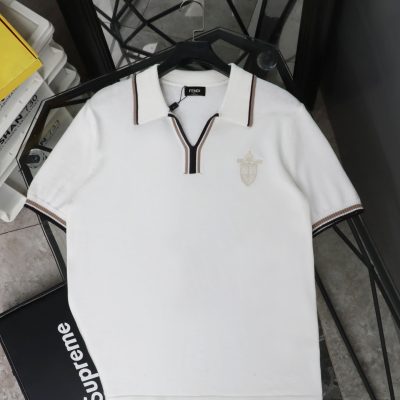 Premium Fendi Short-Sleeved T-Shirts White Knit Logo Collection