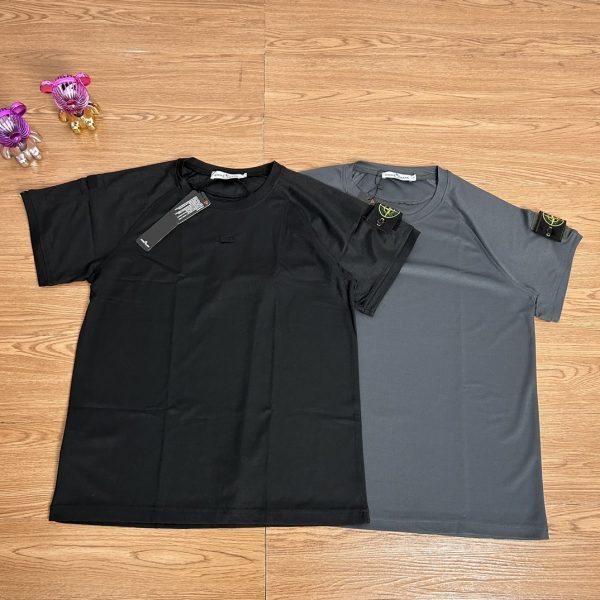 Premium Stone Island Short Sleeves Black Cotton Classic Style