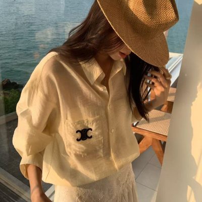 Luxury Celine Shirt White Embroidered Luxury