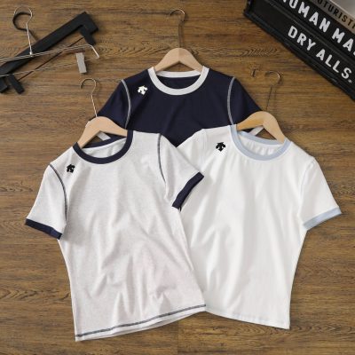 Best Selling Descente Short Sleeves Navy Cotton Solid Collection