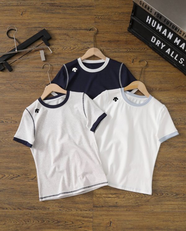 Best Selling Descente Short Sleeves Navy Cotton Solid Collection
