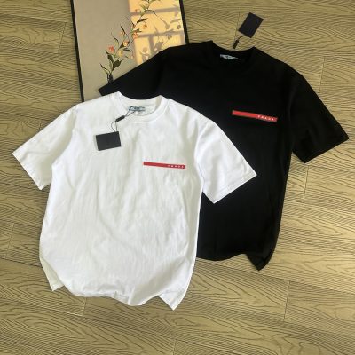 High Quality Prada Short-Sleeved Shirt Red Breathable Luxury