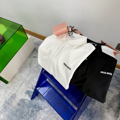 Luxury Miu Miu Short-Sleeved White Cotton Solid Style