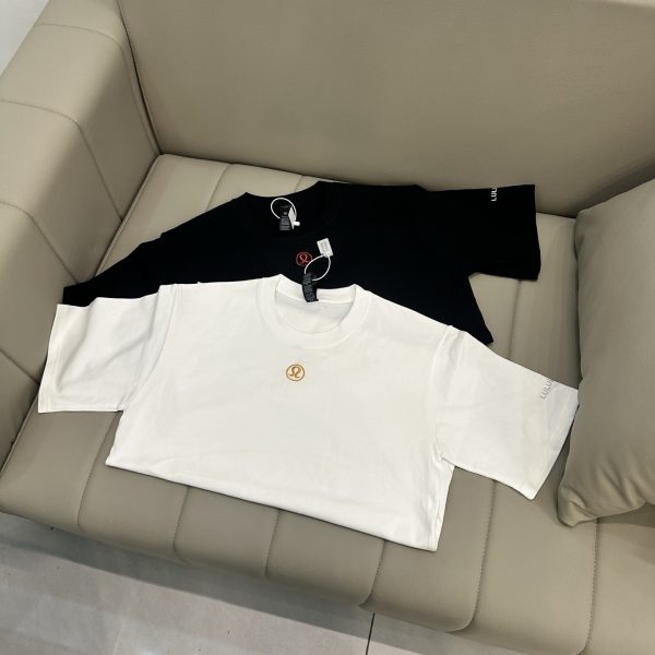 Premium Quality Lululemon Short-Sleeved Shirt Black Cotton Logo Style