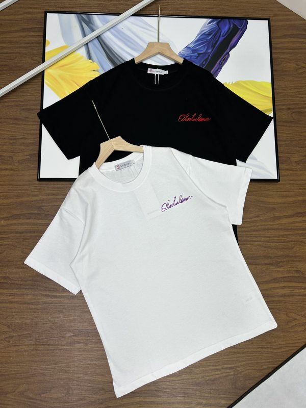 Luxury Lululemon Short Sleeves Black Cotton Logo Style