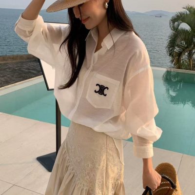 Best Selling Celine Shirt Yellow Embroidered Luxury