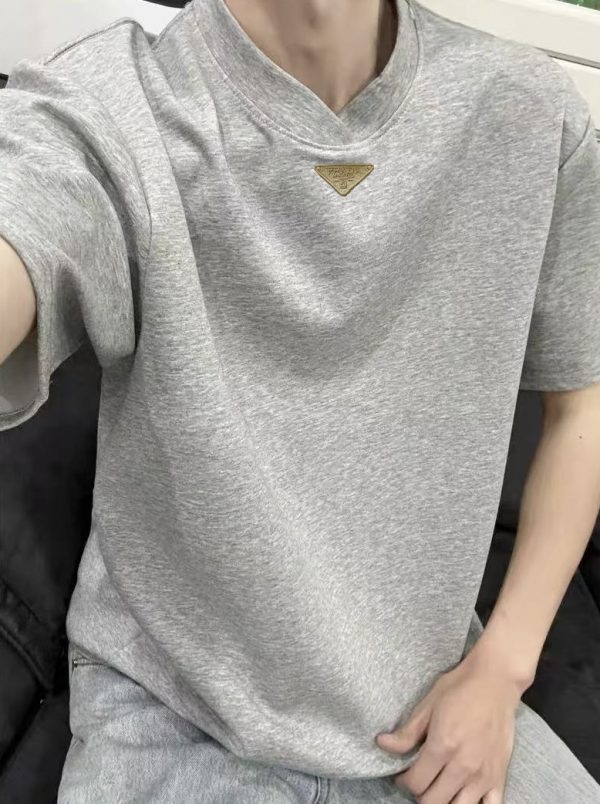 Premium Prada Short Sleeves Gray Cotton Minimalist Style
