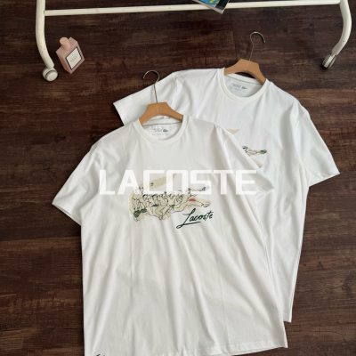 Premium Lacoste T-Shirt White Cotton Washed Style