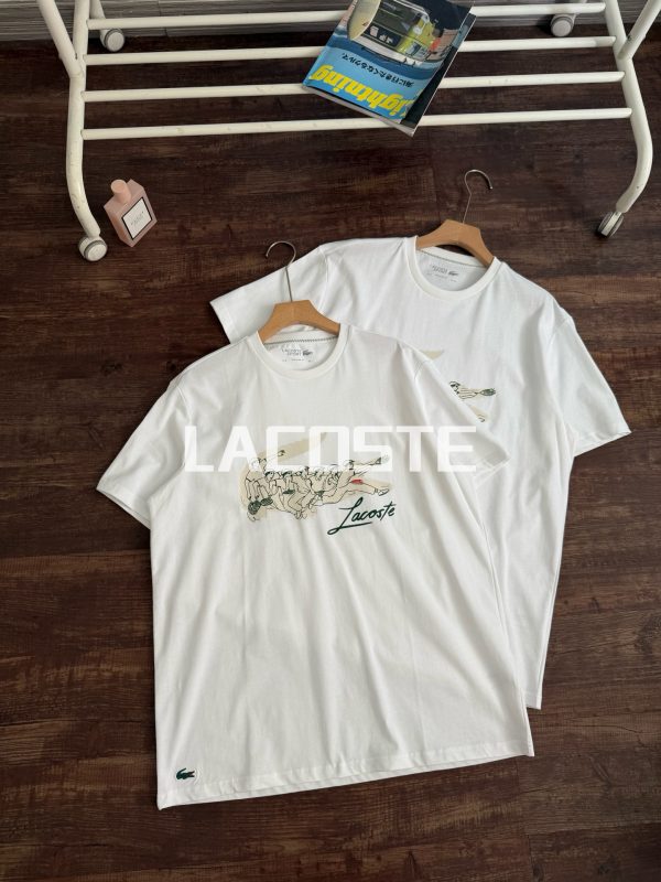 Premium Lacoste T-Shirt White Cotton Washed Style
