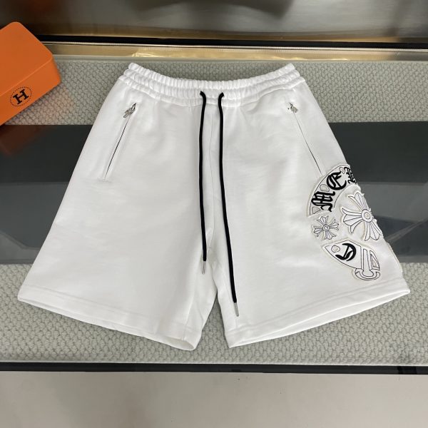 Luxury Chrome Hearts Shorts White Cotton Embroidered Style