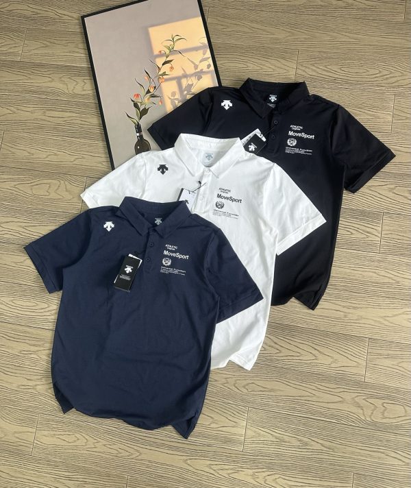 Premium Descente Short-Sleeved T-Shirts Navy Silk Casual Luxury