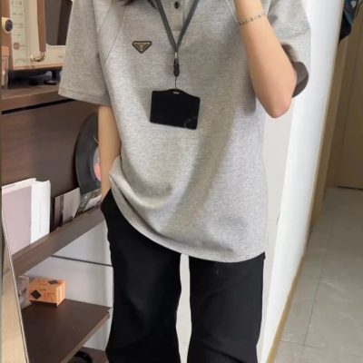 High Quality Prada Short Sleeves Gray Cotton Patchwork Collection
