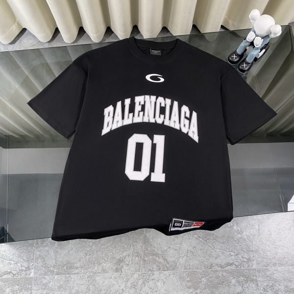Luxury Balenciaga Short Sleeves Black Cotton Retro Style