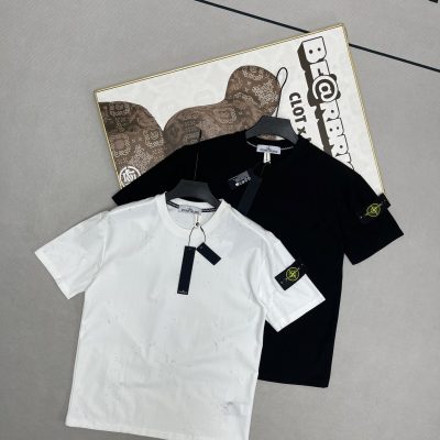 Best Selling Stone Island Short Sleeves Black Embroidery Luxury
