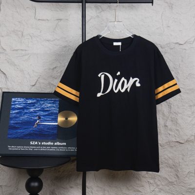 Premium Quality Dior Short Sleeves Black Cotton Monogram Style
