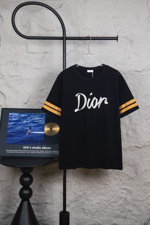 Premium Quality Dior Short Sleeves Black Cotton Monogram Style