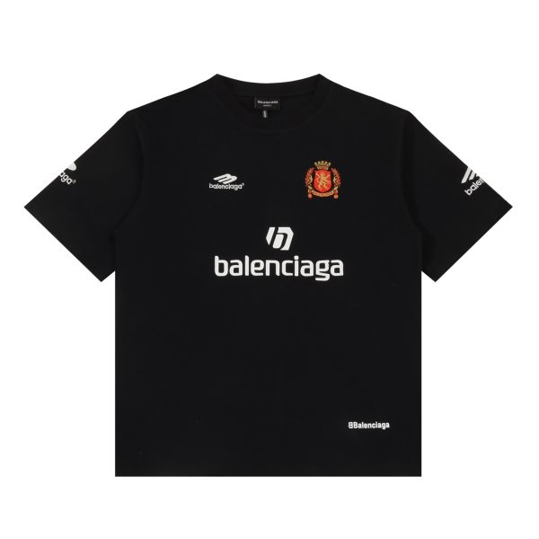 High Quality Balenciaga Short Sleeves Black Cotton Embroidered Luxury